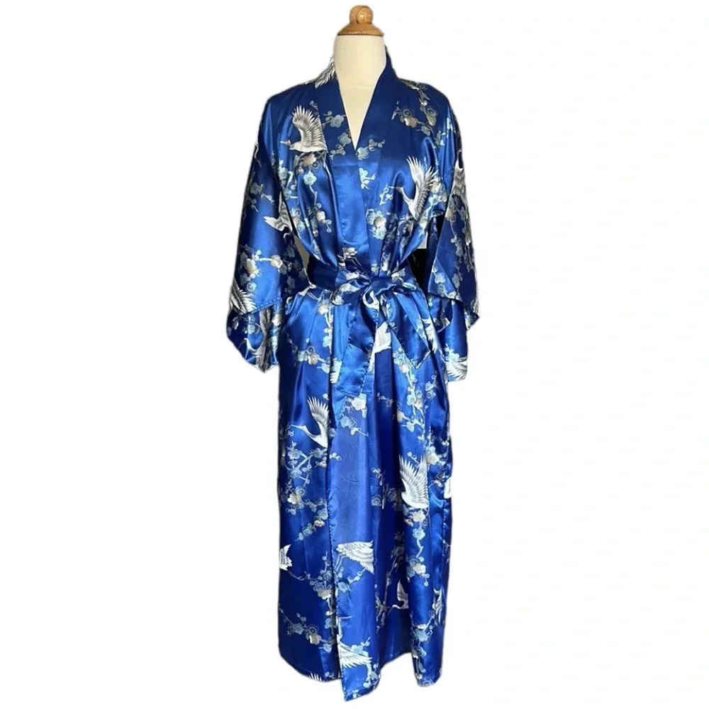 Plum & Crane Long Satin Bohemian Kimono Robe by‎ Beautiful Robes